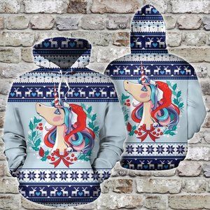 Cute unicorn santa christmas hoodie all over print